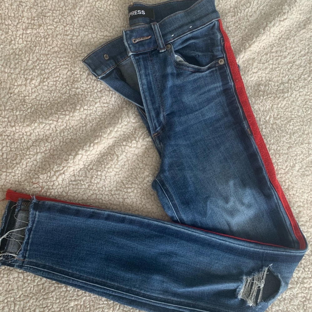Express High Rise Red Stripe Jeans